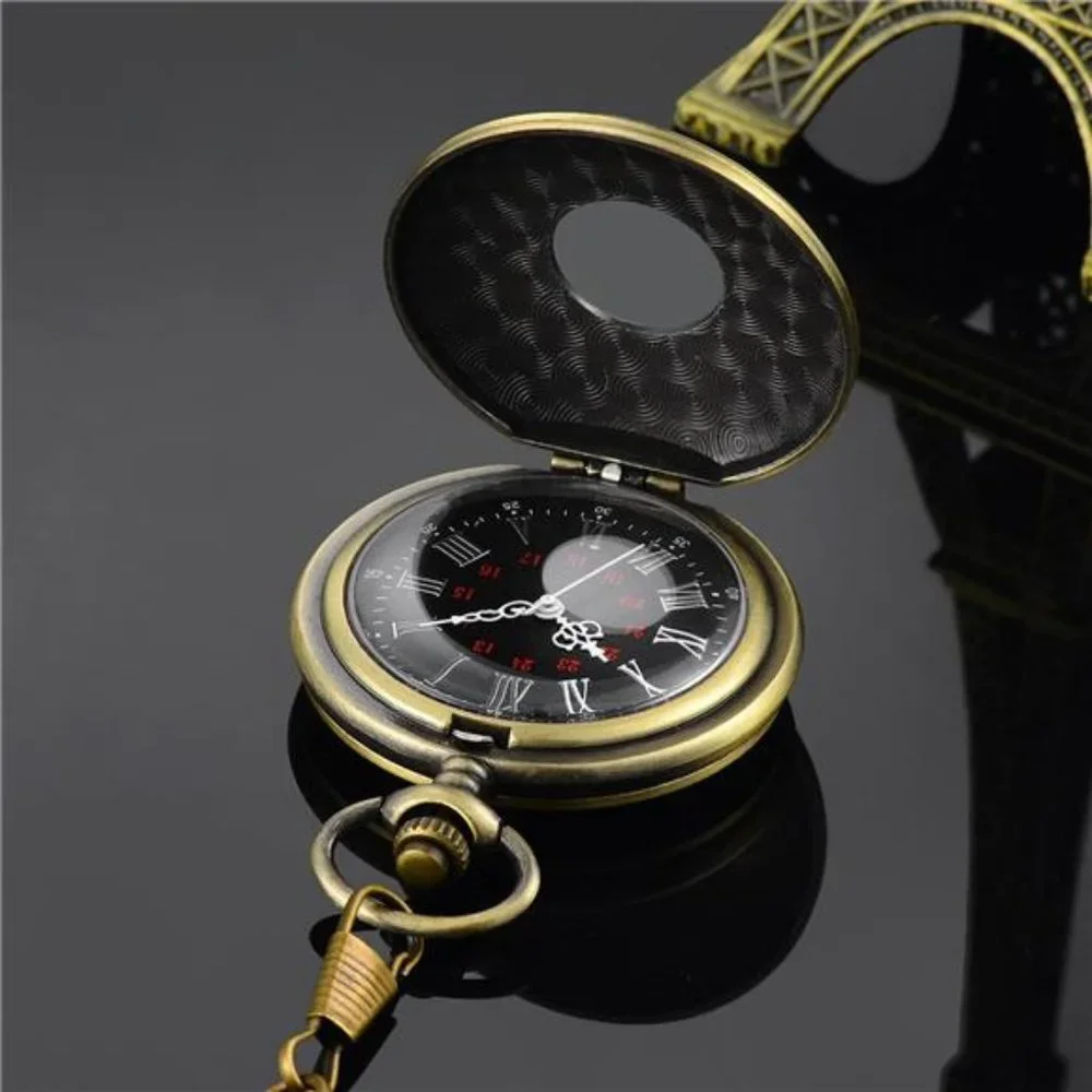 Vintage Style Brass Pocket Watch - Gold Tone with Roman Dial